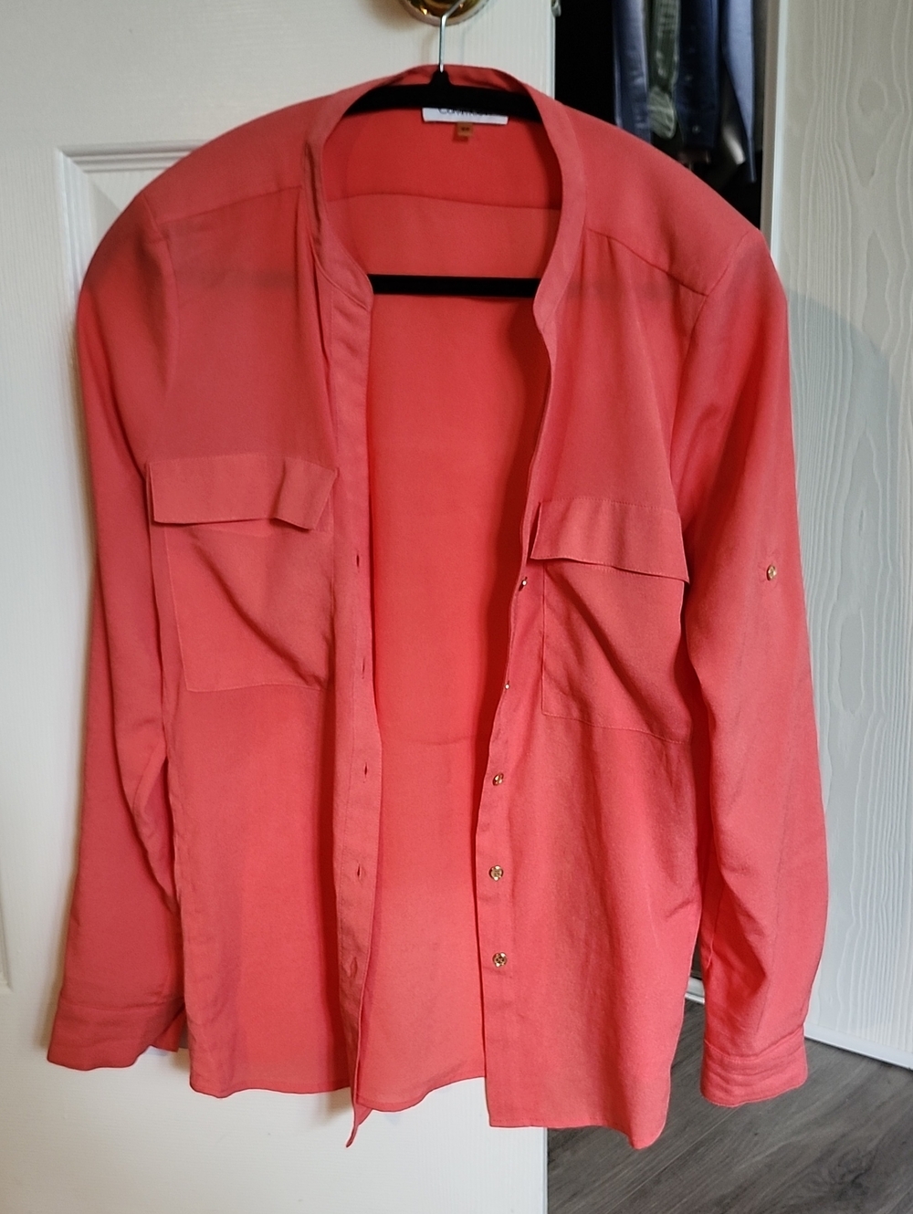 Calvin Klein Coral Pink Button-Front Women's Blouse